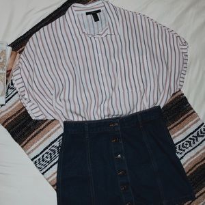 White stripped button down cropped blouse